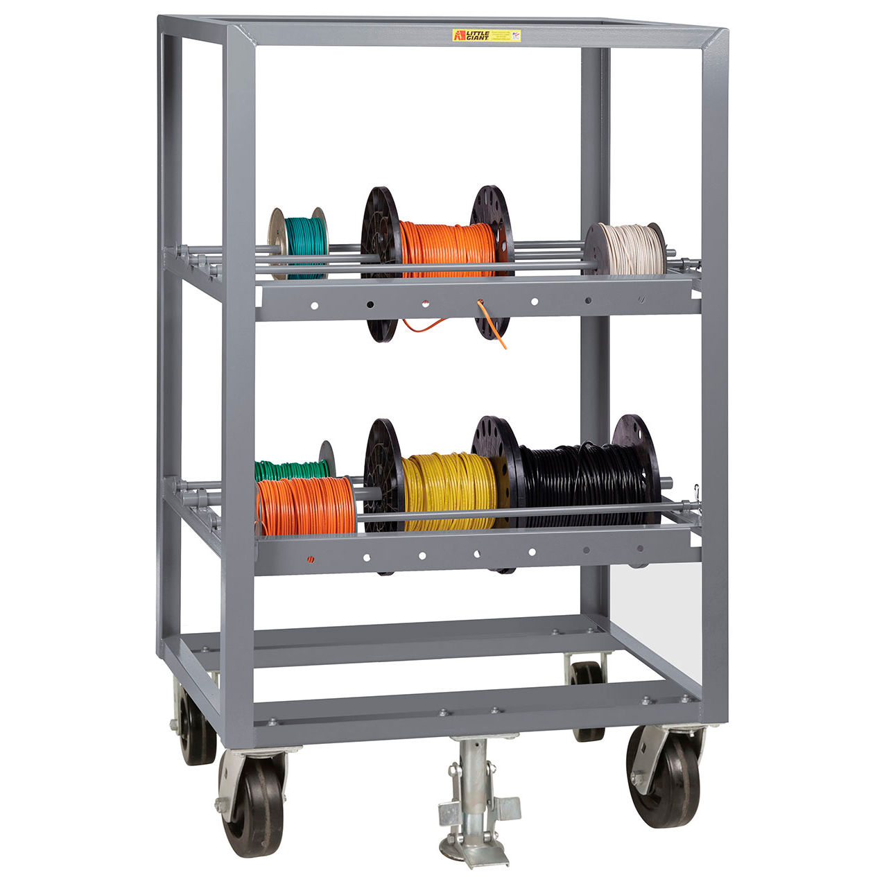 Mobile Wire Reel Storage Rack, 2 Levels, 36"W x 30"D x 58"H