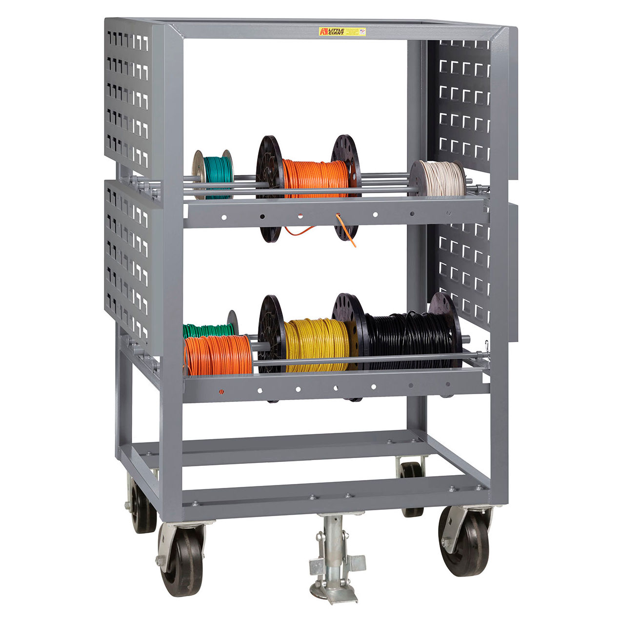 Mobile Wire Reel Storage Rack, 2 Levels, 36"W x 32"D x 58"H