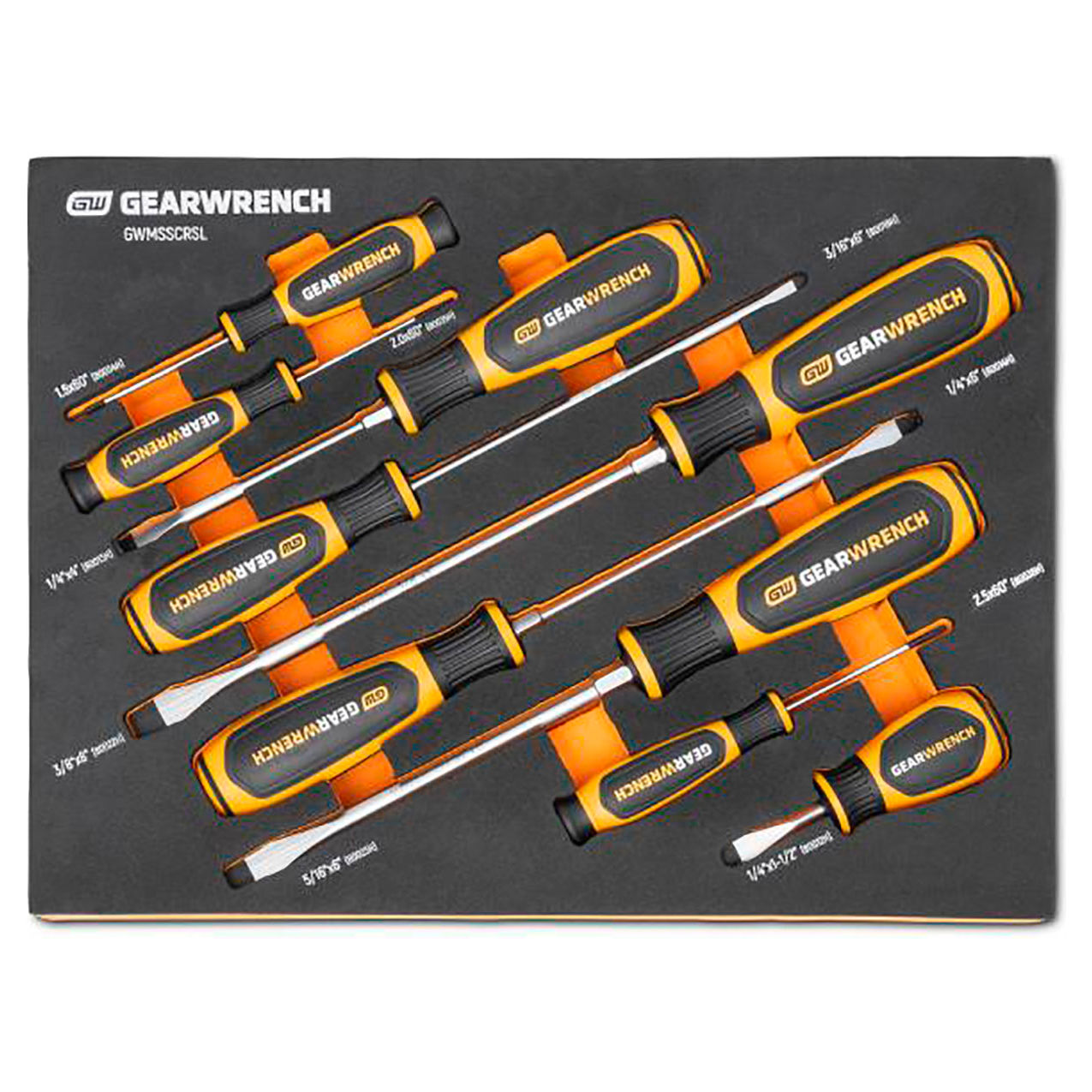 9 Piece Slotted Dual Material Screwdriver Modular Set In Foam Storage Tray