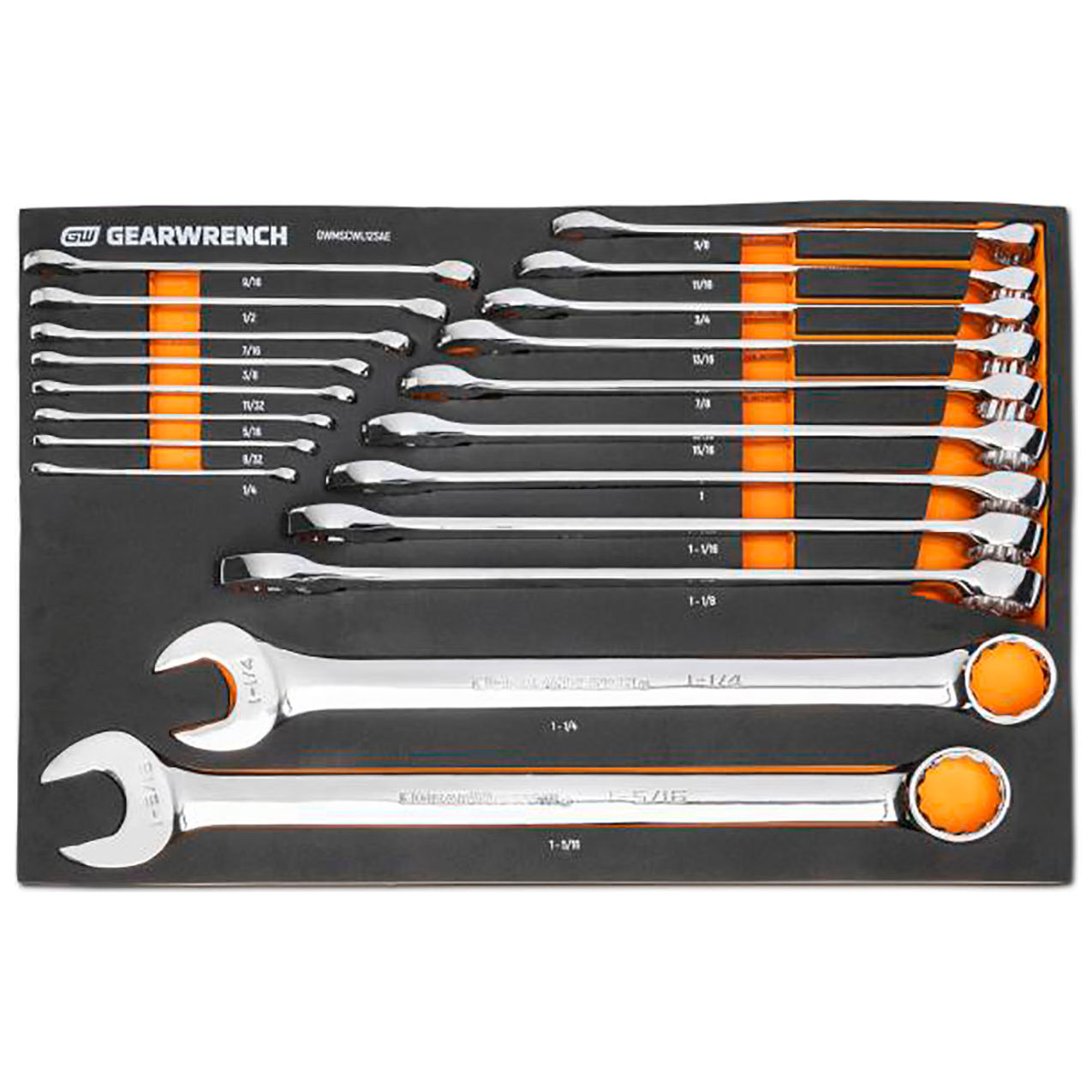 19 Piece 12-Point Long Pattern Combination SAE Wrench Modular Set