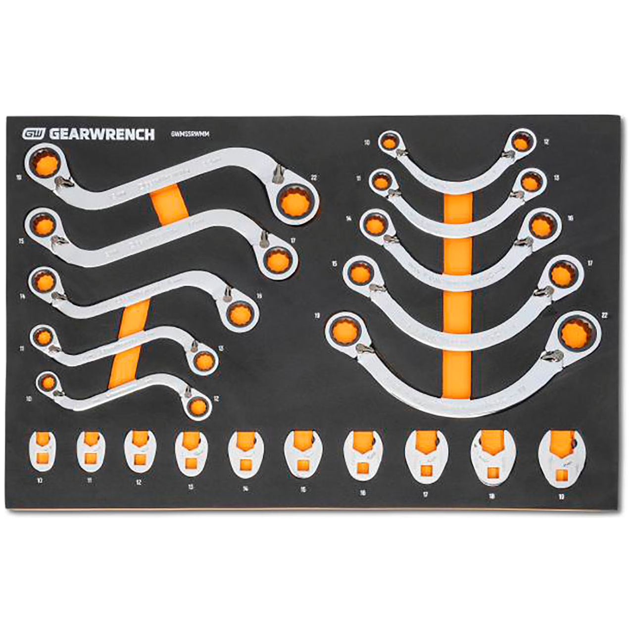 20 Piece 12-Point Specialty Ratcheting Metric Wrench Modular Set