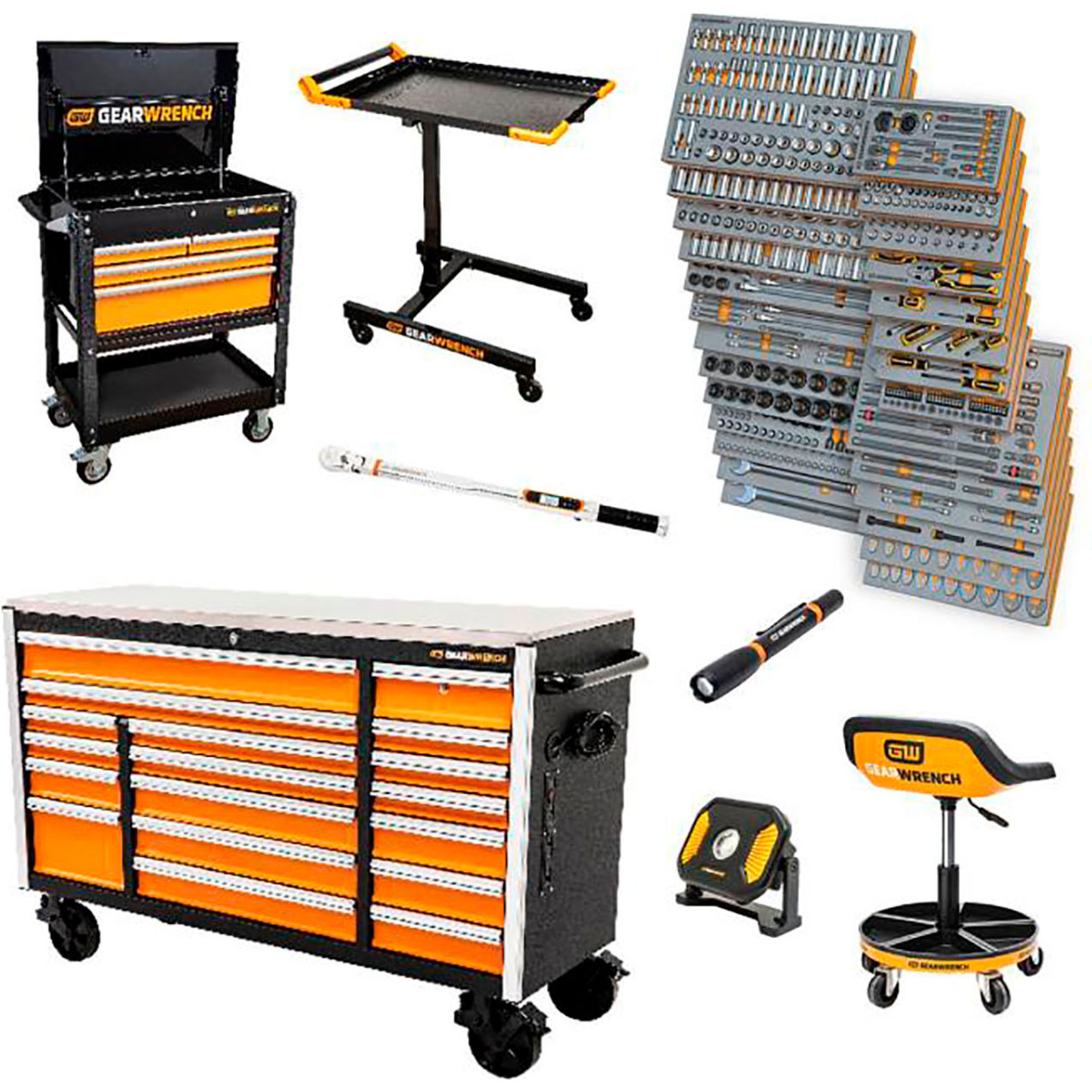 72"W x 25"D x 47-1/2"H Mechanics Tool Set in Modular Trays w/Storage, 1268 Piece