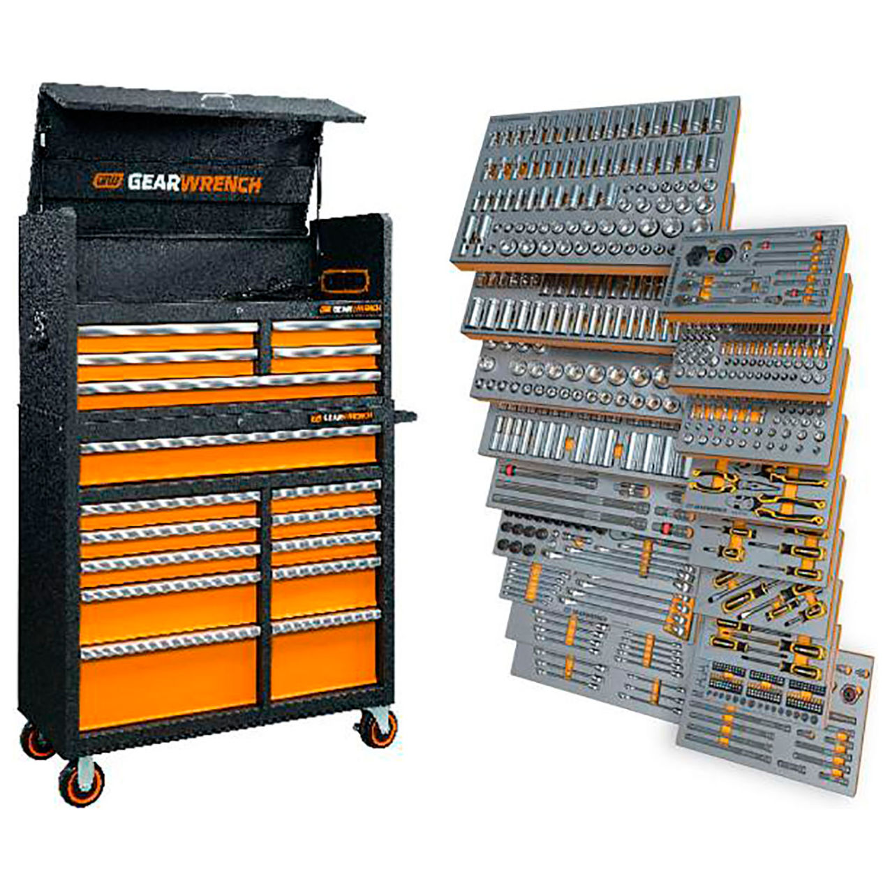 41"W x 18-1/4"D x 64-1/2"H Mechanics Tool Set in Modular Trays w/Storage, 873 Piece