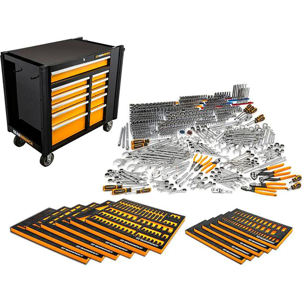 42"W x 25-3/8"D x 41"H Mechanics Tool Set in Modular Trays w/Storage, 614 Piece