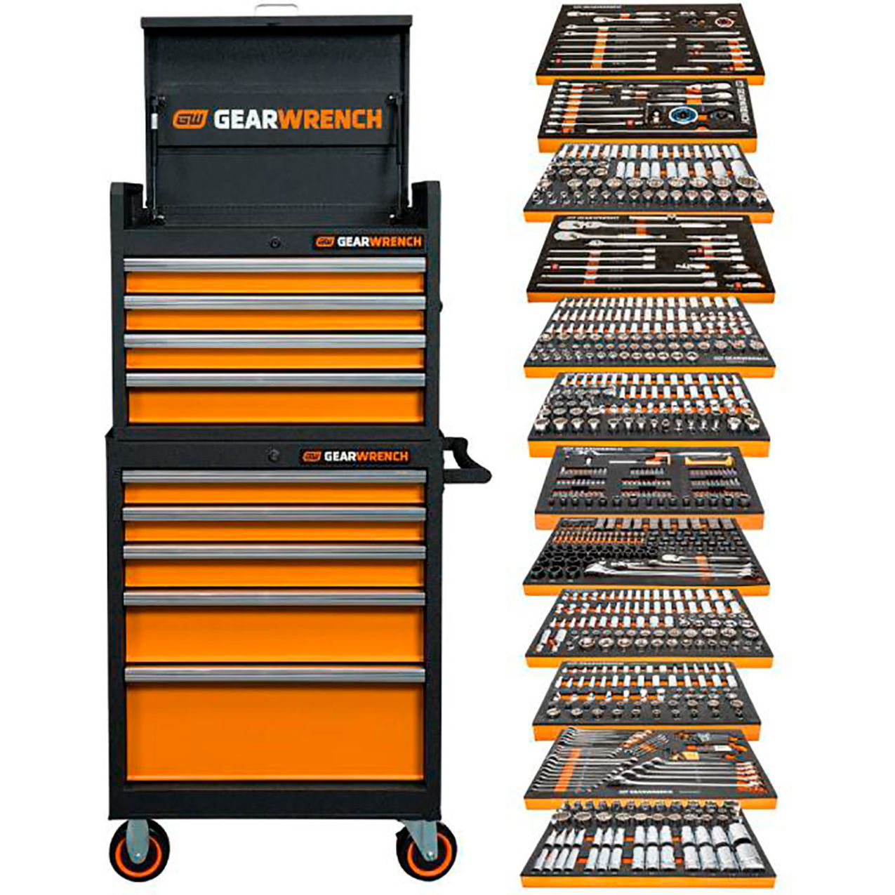 26"W x 18-1/4"D x 58"H Mechanics Tool Set in Modular Trays w/Storage, 791 Piece