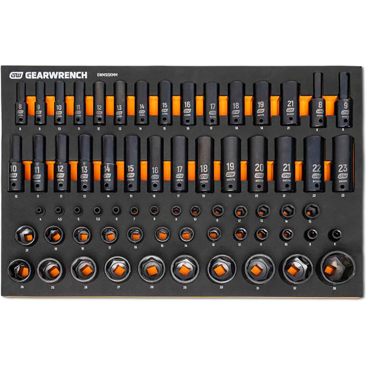 66 Piece Metric Standard/Deep Impact Socket Modular Set, 1/4", 3/8", 1/2" Drive