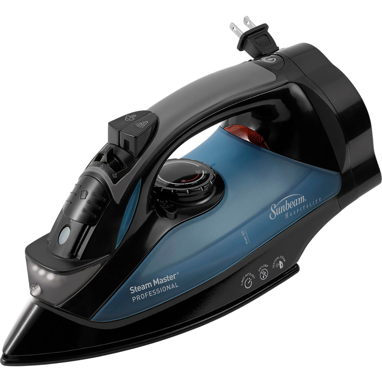 Full-Size Retractable Steam Iron with 3-Way Auto Off, Black/Blue