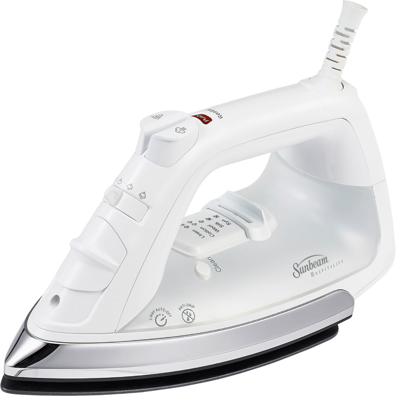 Mid-Size Steam Iron with 3-Way Auto Off, White w/Chrome Skirt