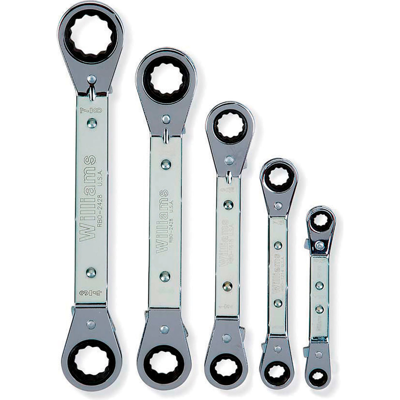 25° Reversible Offset Ratcheting Box Wrench Set,12 Pts, 1/4" to 11/16" Opening
