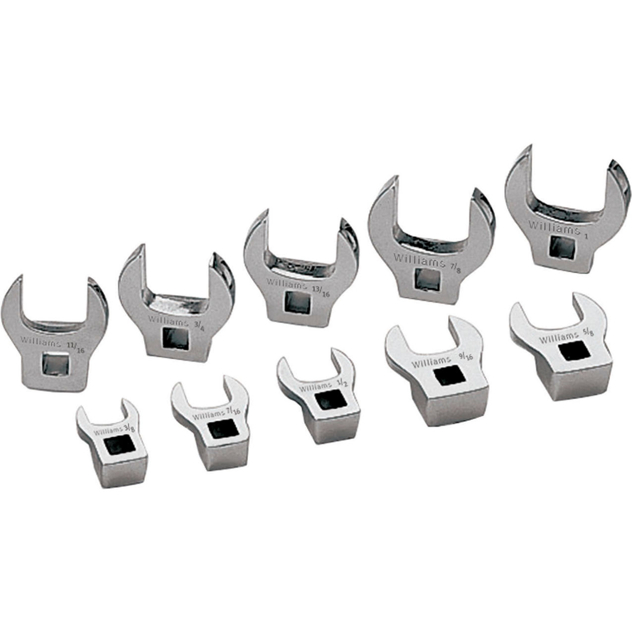 10 Piece 3/8" Drive Open End Crowfoot Wrench Set, Chrome