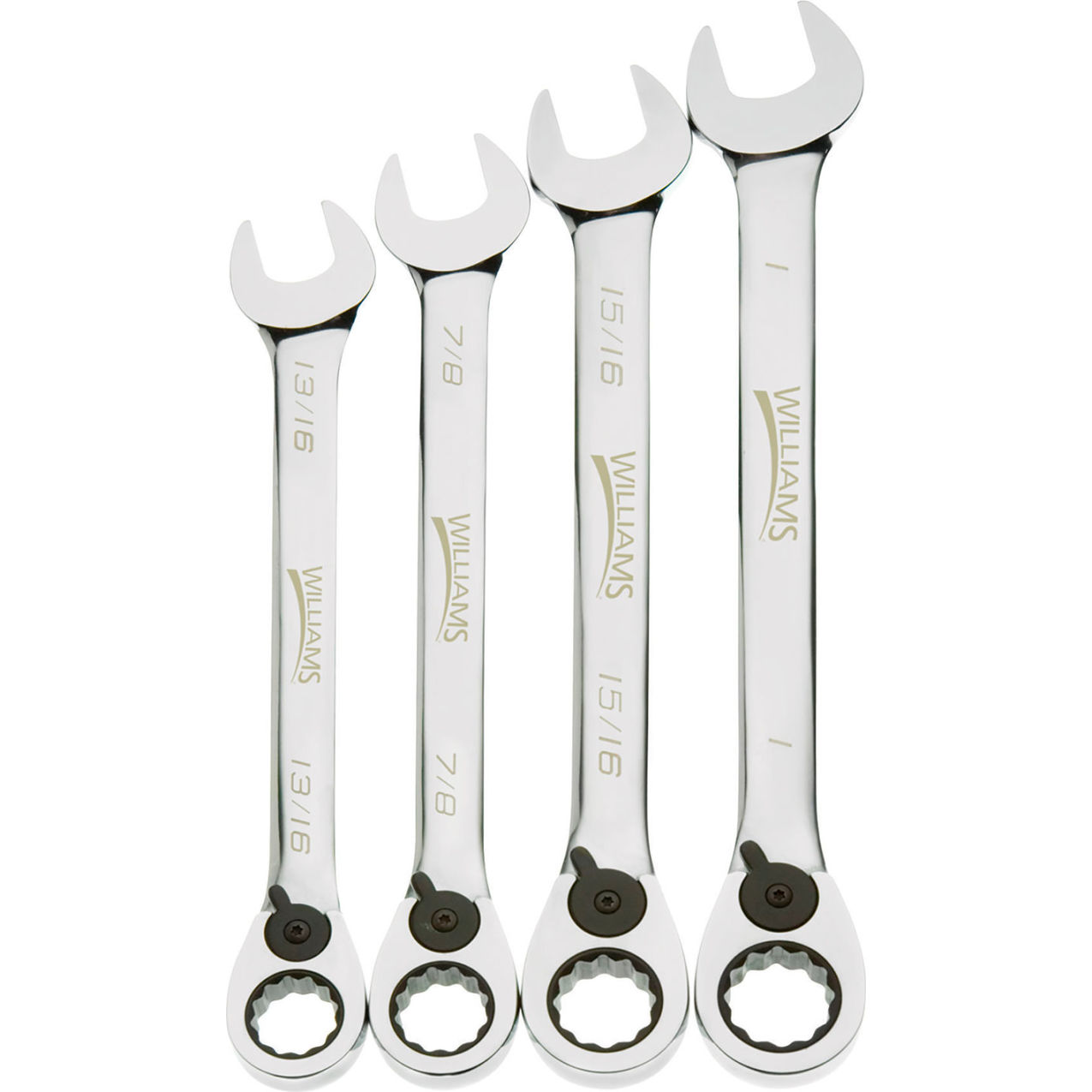 4 Piece 13/16" to 1" Ratcheting Combination Wrench Set, Chrome