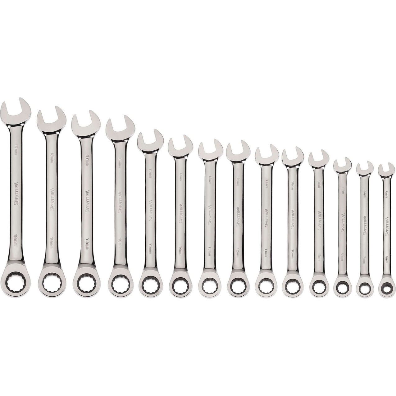 14 Piece 6mm to 19mm 12-Point Combination Ratcheting Wrench Set, Chrome