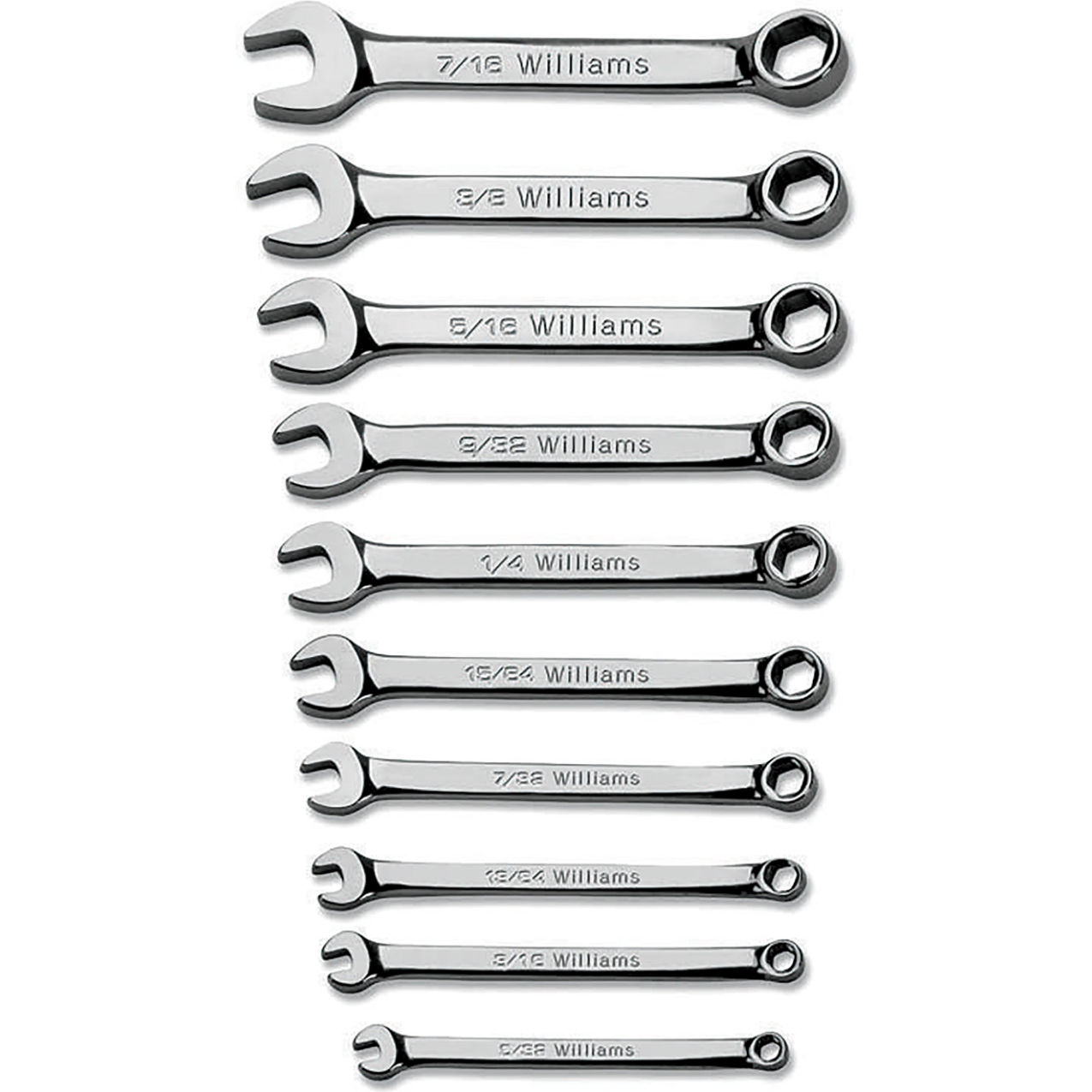 10 Piece 6, 12-Point Miniature Combination Wrench Set, Chrome