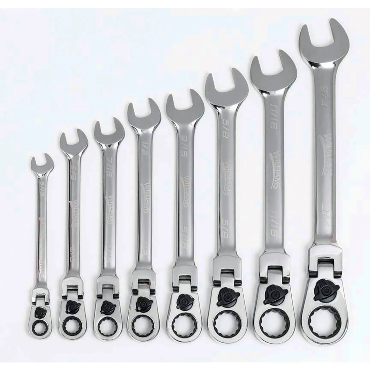 8 Piece 12-Point Flex Head Reversible Ratcheting Combination Wrench, Chrome