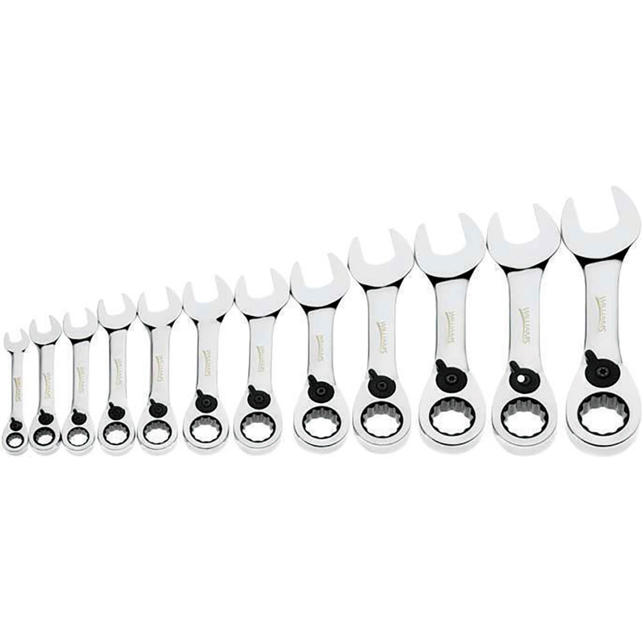 12 Piece 12-Point Stubby Reversible Combination Ratcheting Wrench, Chrome