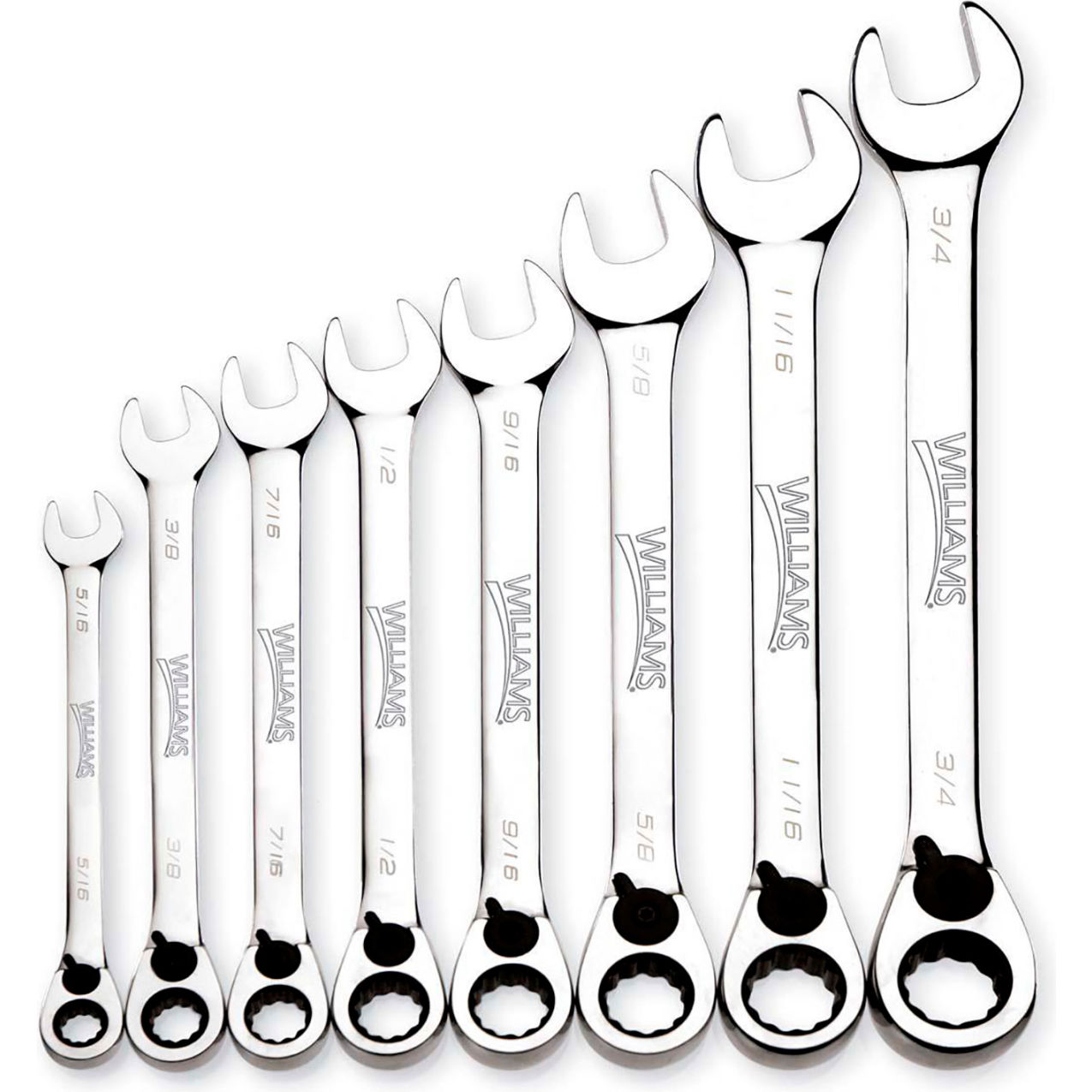 8 Piece 5/16" to 3/4" Ratcheting Combination Wrench Set, Chrome