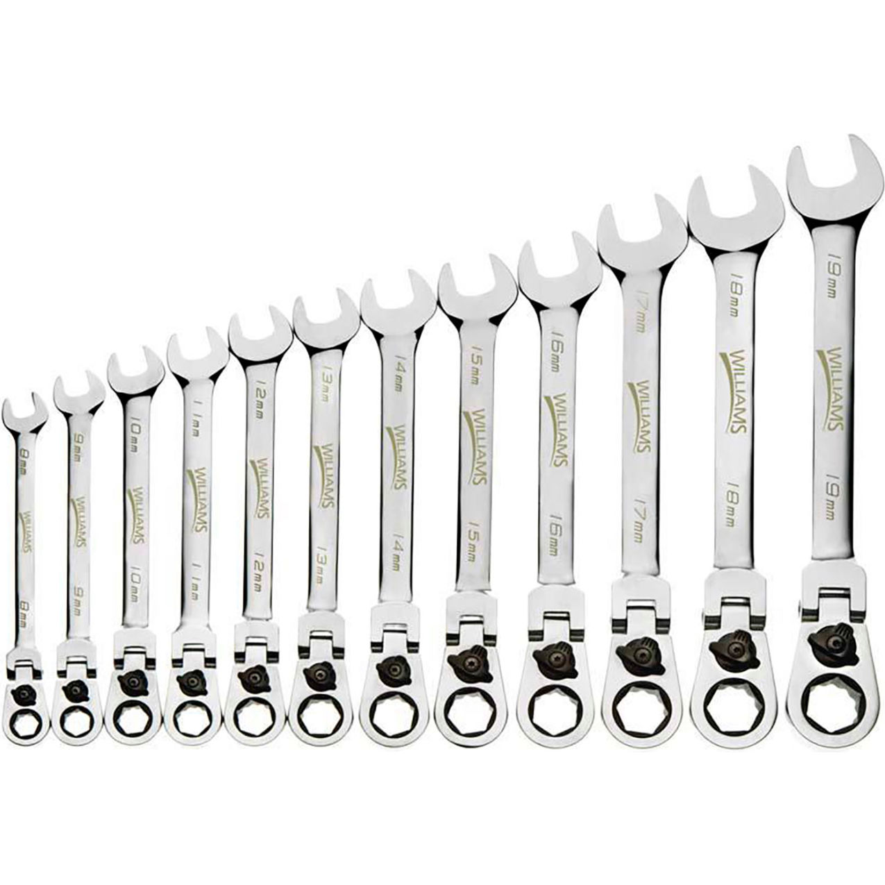 12 Piece 12-Point Flex Head Reversible Ratcheting Combination Wrench, Chrome