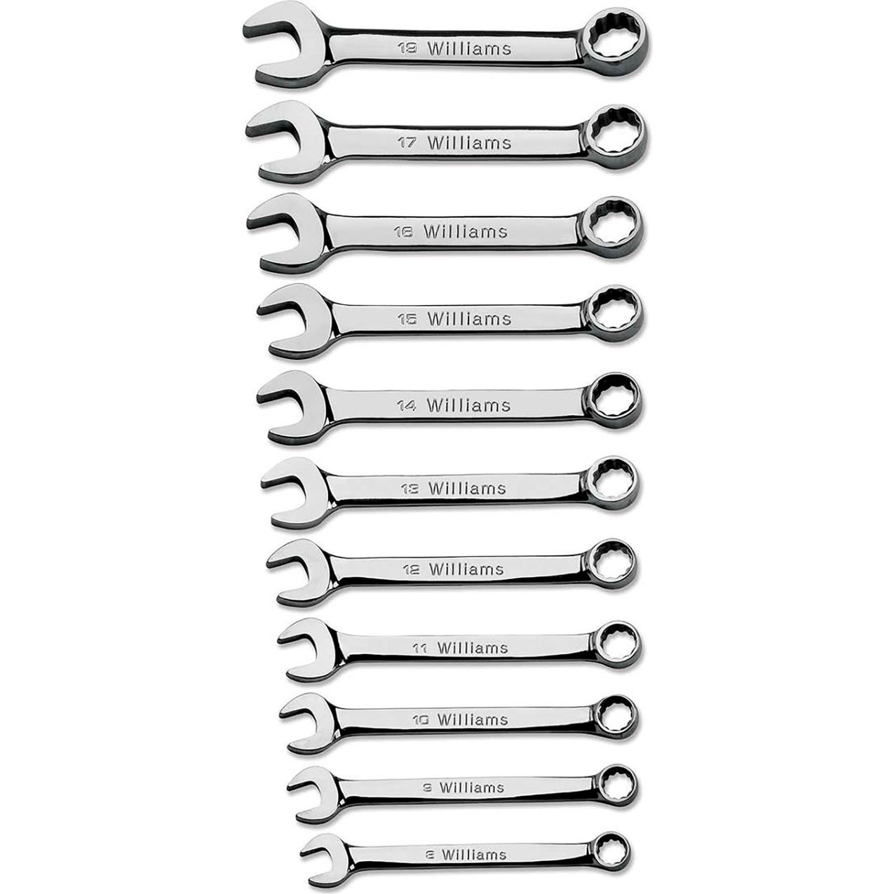 10 Piece 8mm - 19mm 12-Point Short Combination Wrench Set, Chrome