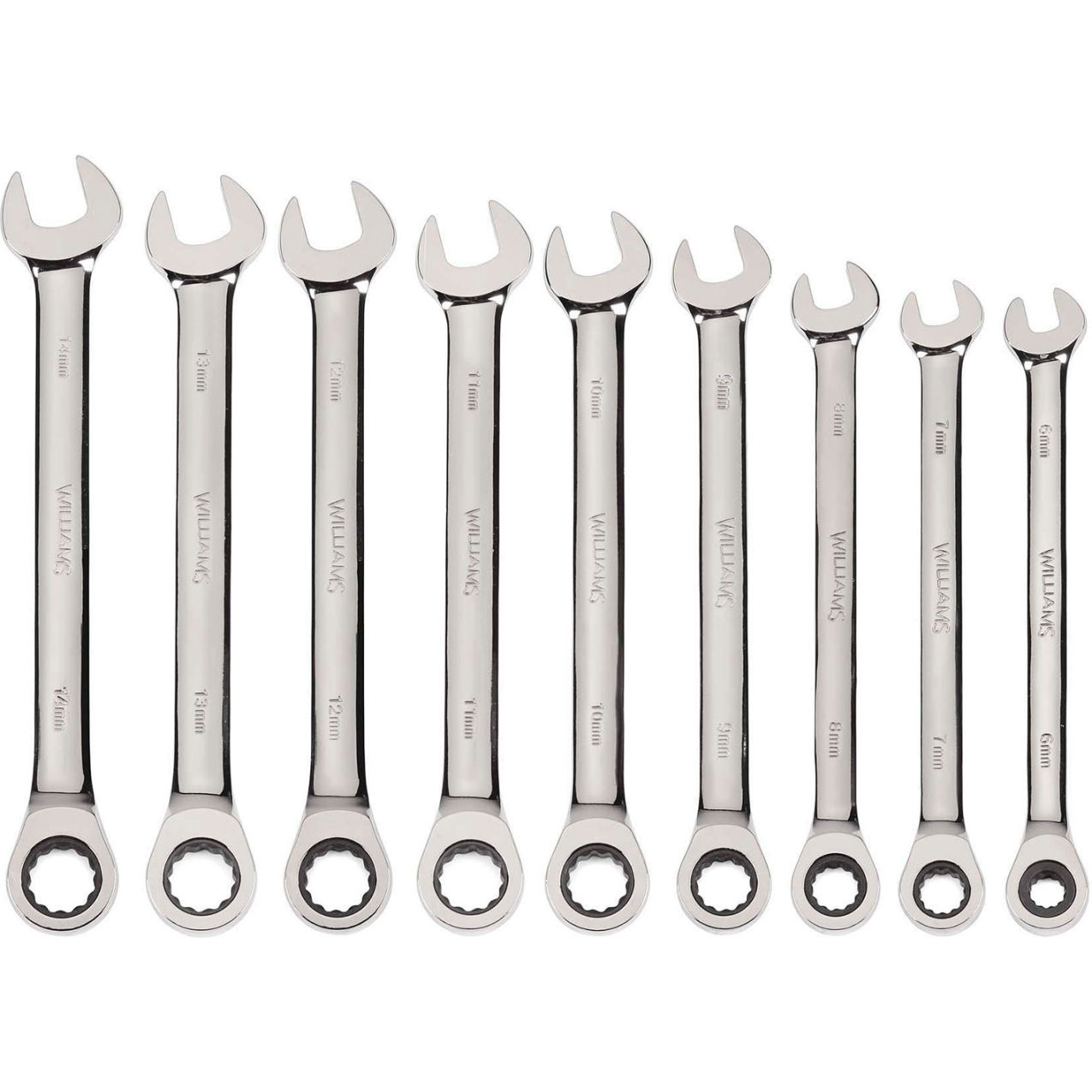 9 Piece 6mm to 14mm 12-Point Combination Ratcheting Wrench Set, Chrome
