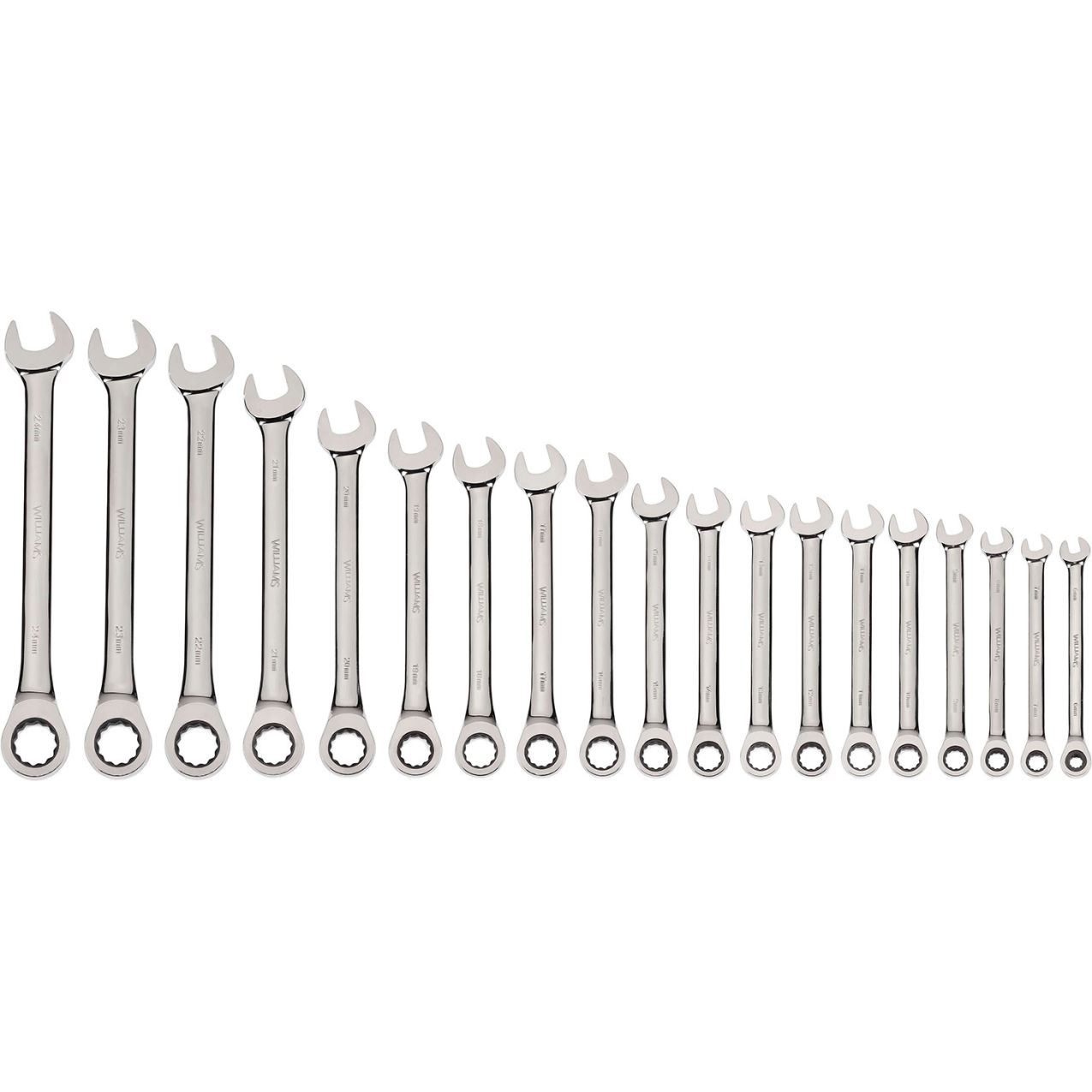 19 Piece 6mm to 24mm 12-Point Combination Ratcheting Wrench Set, Chrome