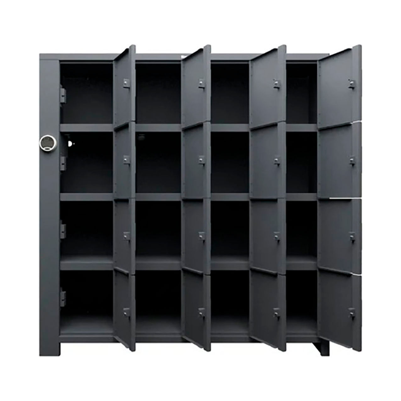 Strong Hold 4-Tier 16 Solid Door Smart Access Locker, 72"W x 24"D x 75"H, Dark Gray, Assembled