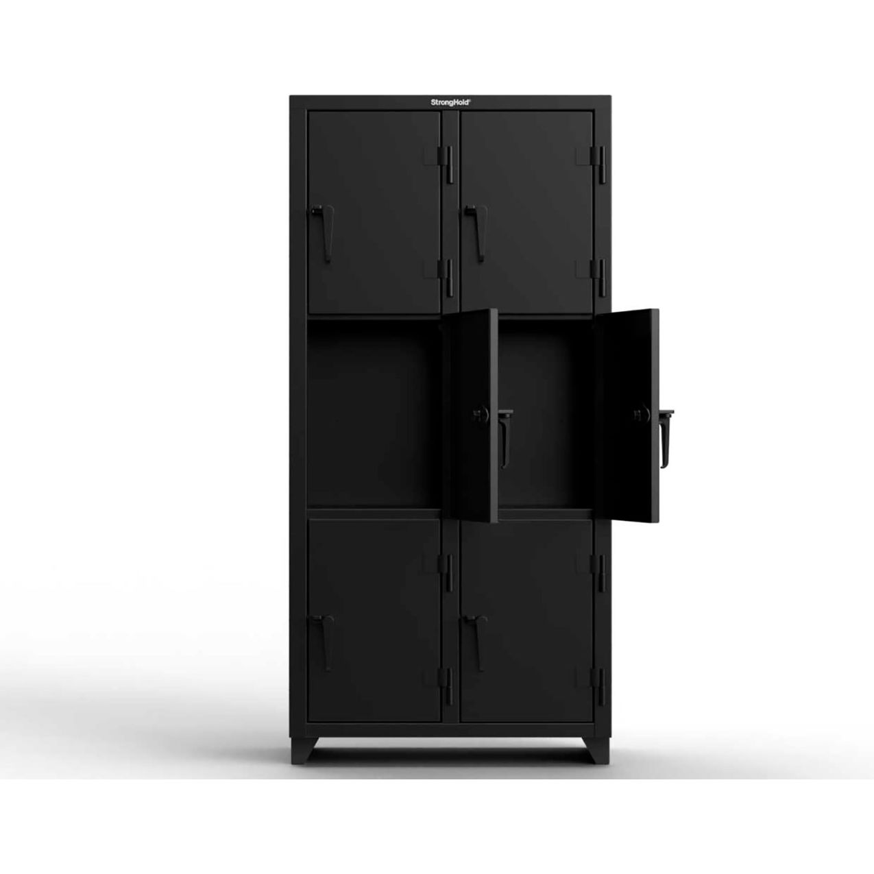 3-Tier 6 Door Extra Heavy Duty Locker, 36"W x 18"D x 75"H, Black, Assembled