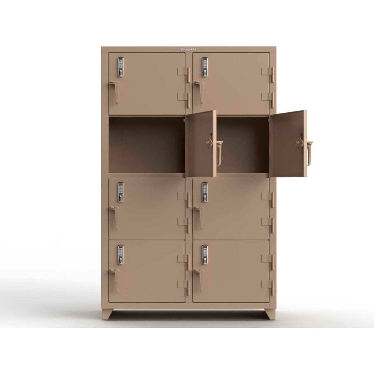Strong Hold 4-Tier 8 Door Extra Heavy Duty Digital Locker, 48"W x 24"D x 75"H, Beige, Assembled
