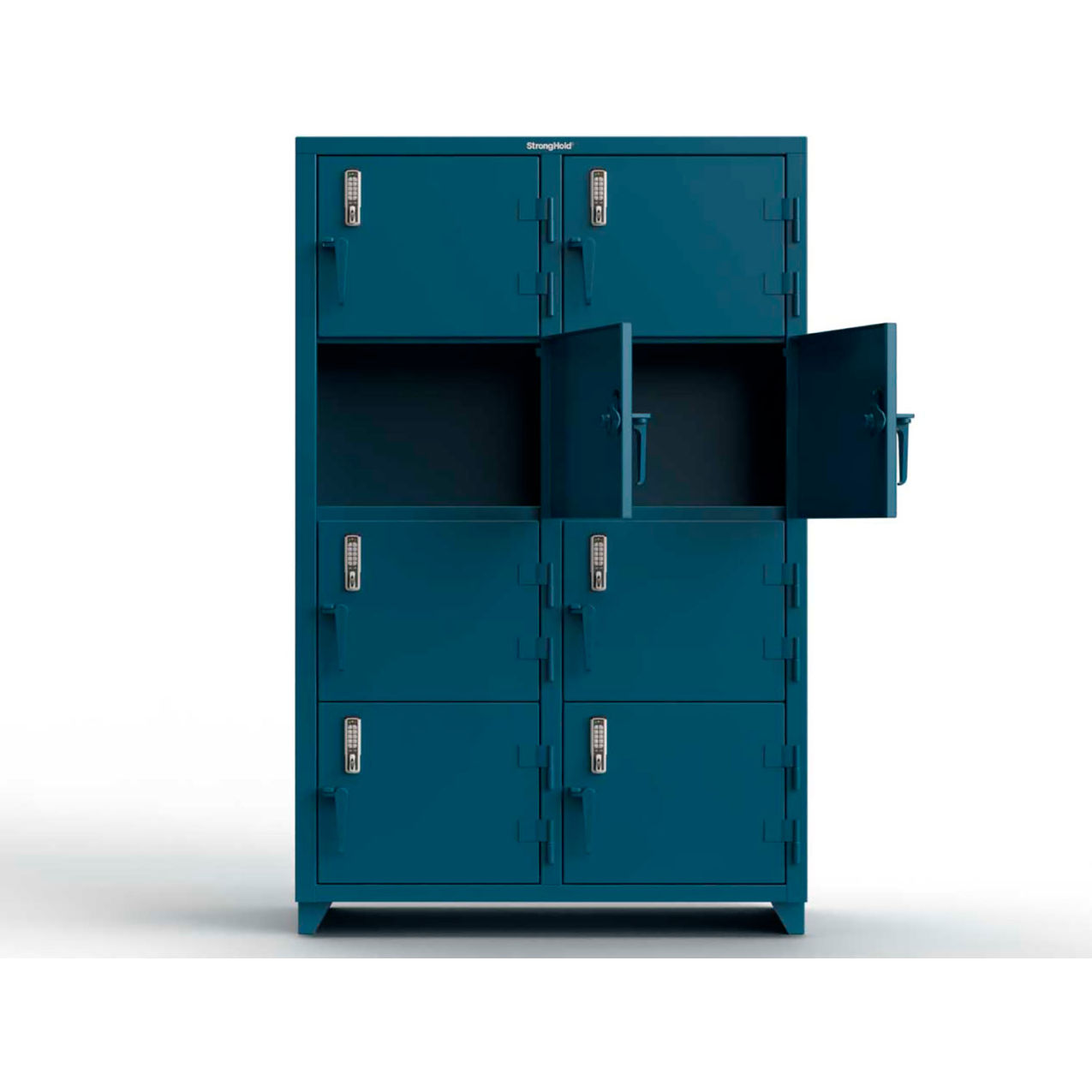 Strong Hold 4-Tier 8 Door Extra Heavy Duty Locker, 48"W x 24"D x 75"H, Blue, Assembled
