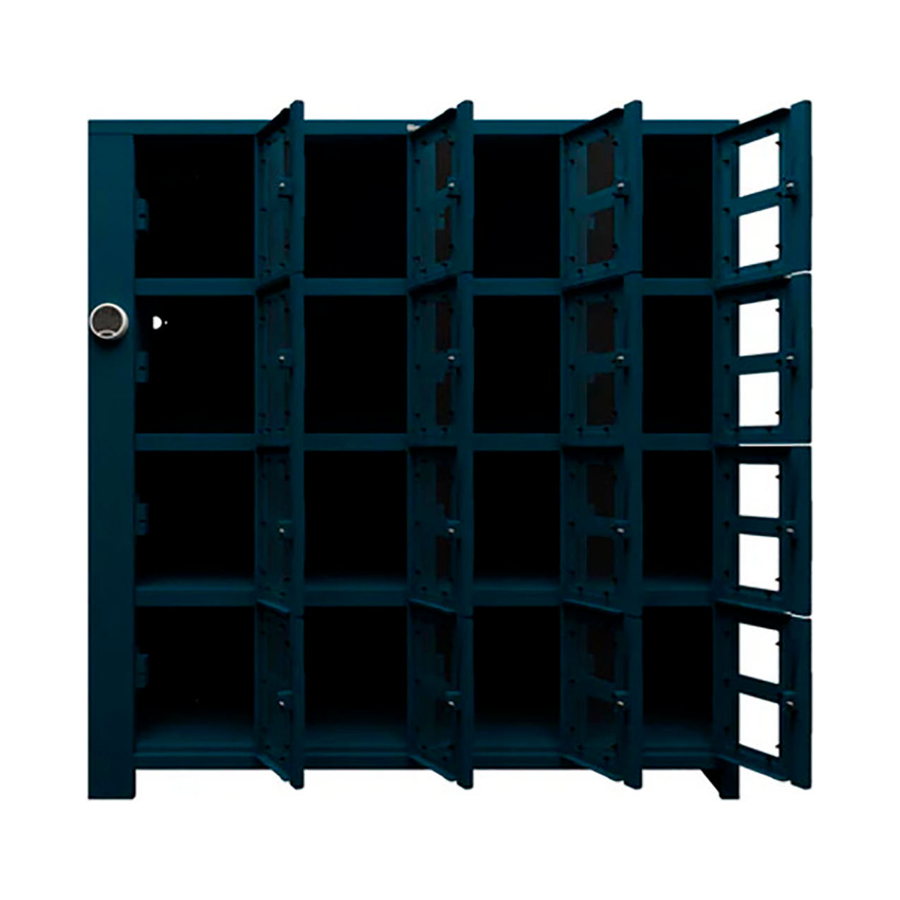 Strong Hold 4-Tier 16 Clear View Door Smart Access Locker, 72"W x 24"D x 75"H, Blue, Assembled
