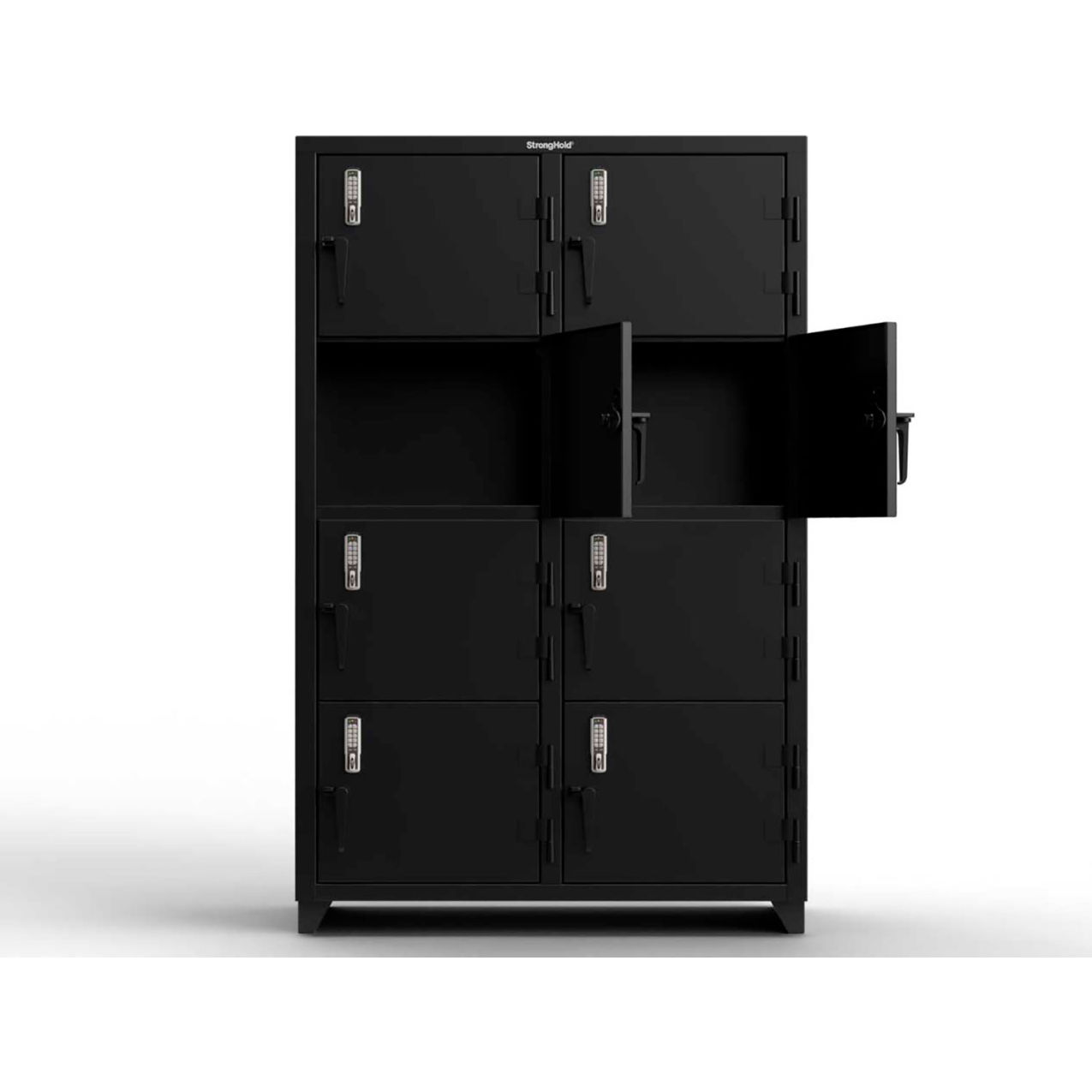 4-Tier 8 Door Extra Heavy Duty Digital Locker, 48"W x 24"D x 75"H, Black, Assembled