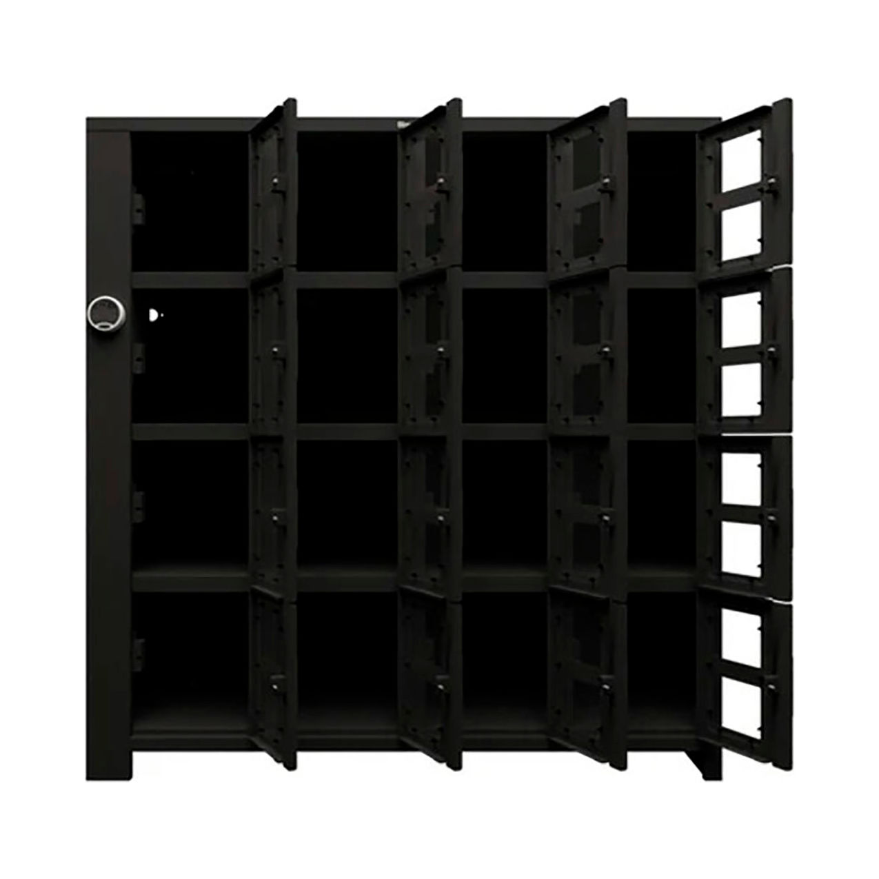 4-Tier 16 Clear View Door Smart Access Locker, 72"W x 24"D x 75"H, Black, Assembled