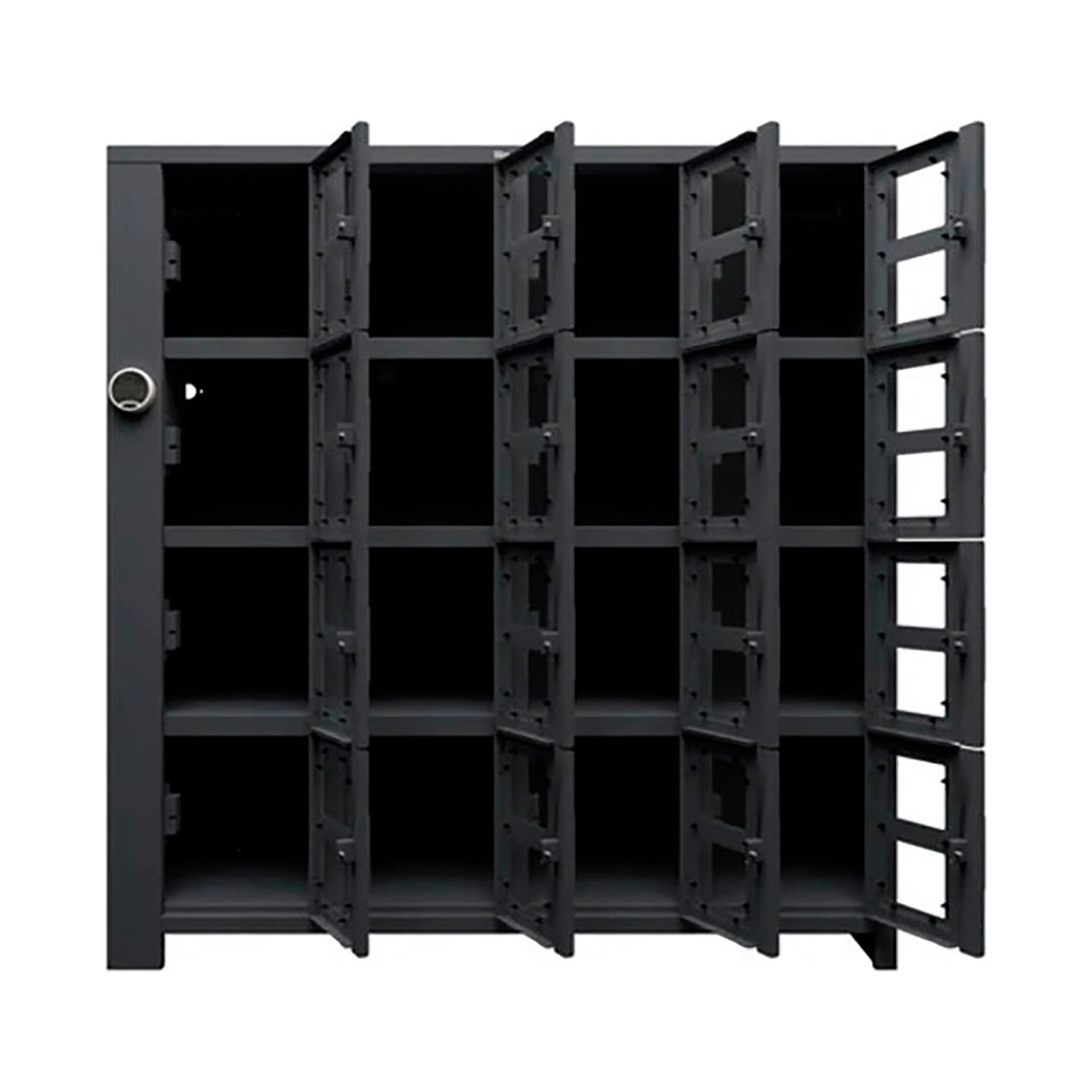 Strong Hold 4-Tier 16 Clear View Door Smart Access Locker, 72"W x 24"D x 75"H, Dark Gray, Assembled