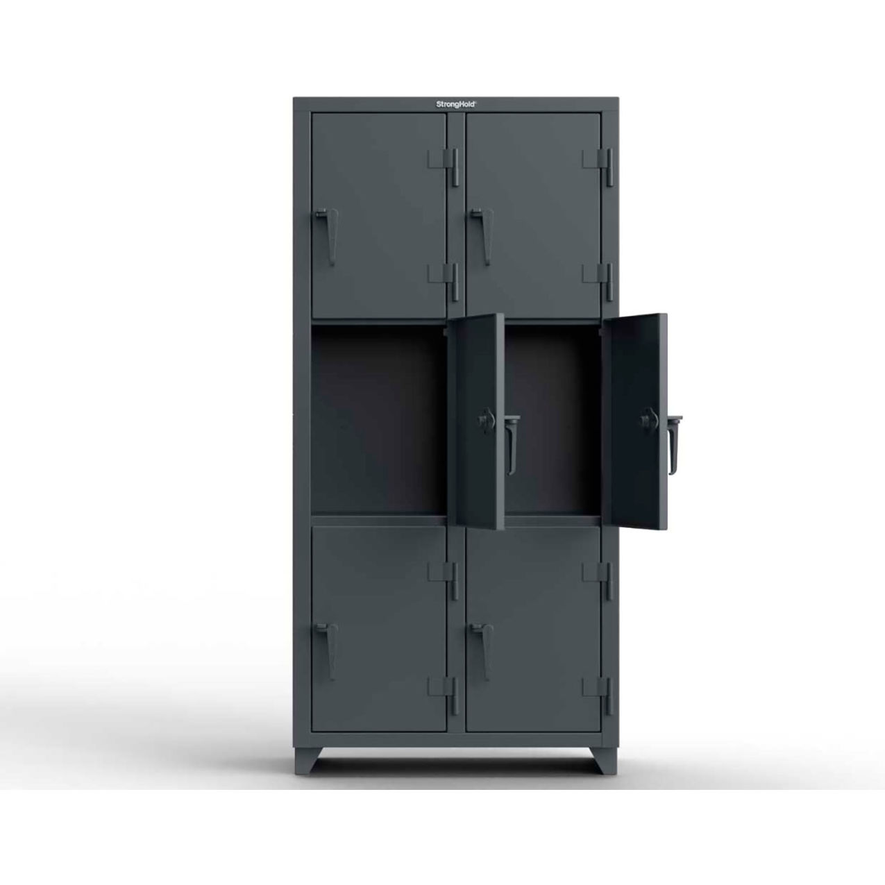 3-Tier 6 Door Extra Heavy Duty Locker, 36"W x 18"D x 75"H, Dark Gray, Assembled