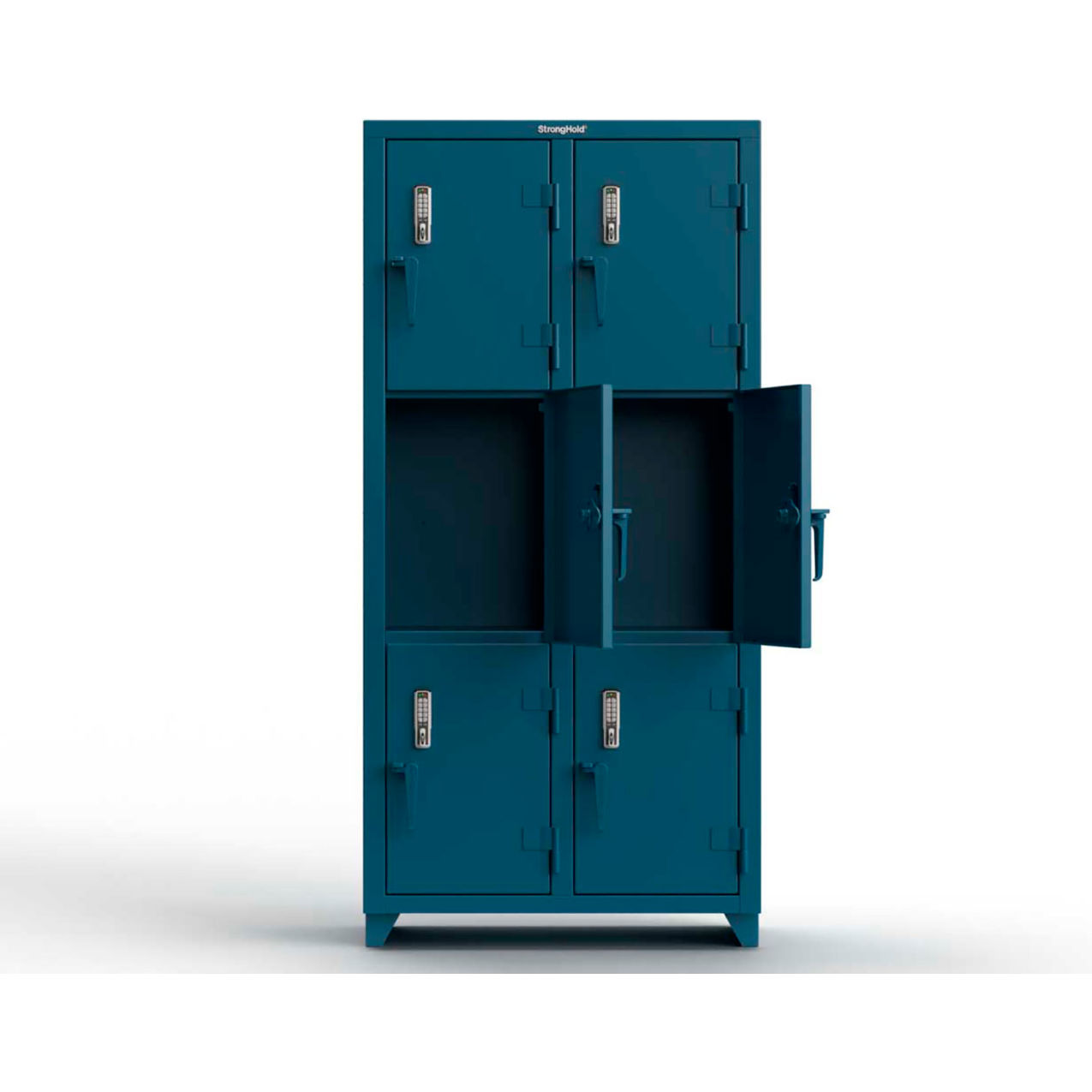 Strong Hold 3-Tier 6 Door Extra Heavy Duty Digital Locker, 36"W x 18"D x 75"H, Blue, Assembled