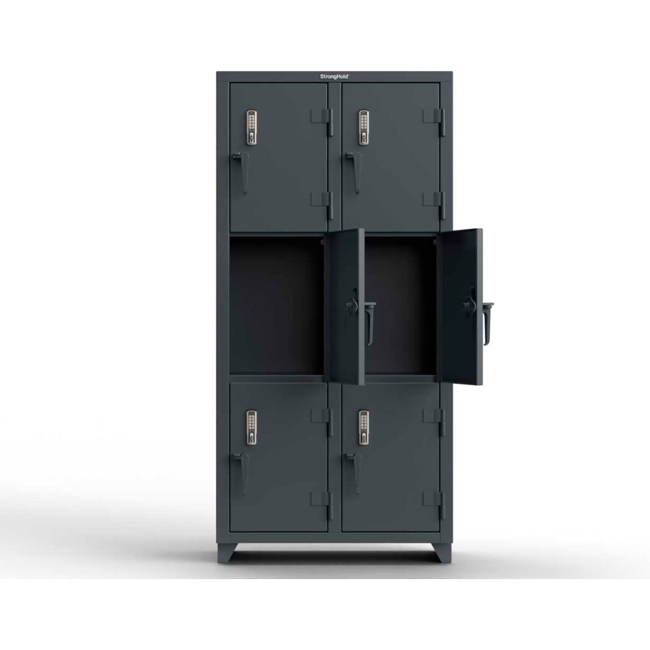 Strong Hold 3-Tier 6 Door Extra Heavy Duty Digital Locker, 36"W x 18"D x 75"H, Dark Gray, Assembled