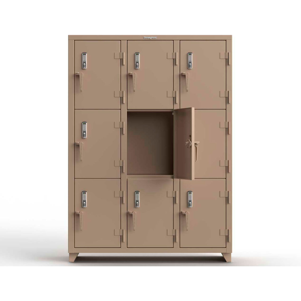 3-Tier 9 Door Extra Heavy Duty Digital Locker, 54"W x 18"D x 75"H, Beige, Assembled