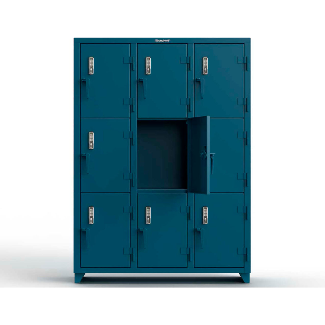 Strong Hold 3-Tier 9 Door Extra Heavy Duty Digital Locker, 54"W x 18"D x 75"H, Blue, Assembled