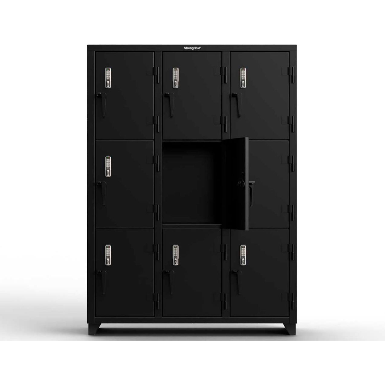 Strong Hold 3-Tier 9 Door Extra Heavy Duty Digital Locker, 54"W x 18"D x 75"H, Black, Assembled