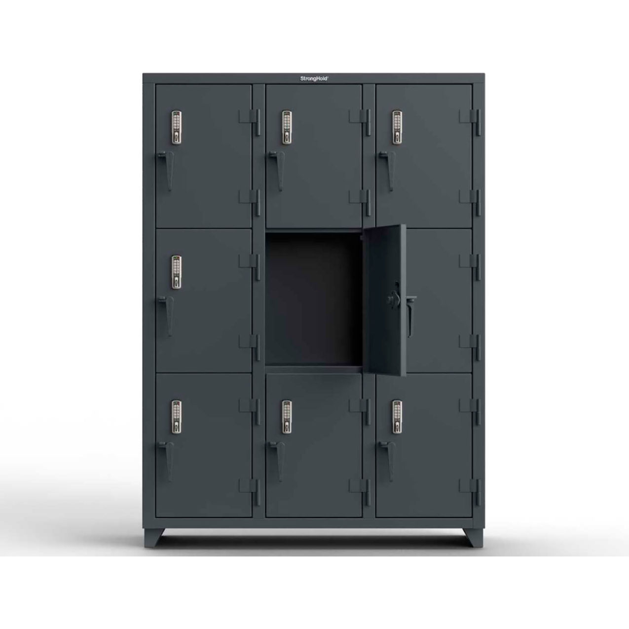 Strong Hold 3-Tier 9 Door Extra Heavy Duty Digital Locker, 54"W x 18"D x 75"H, Dark Gray, Assembled