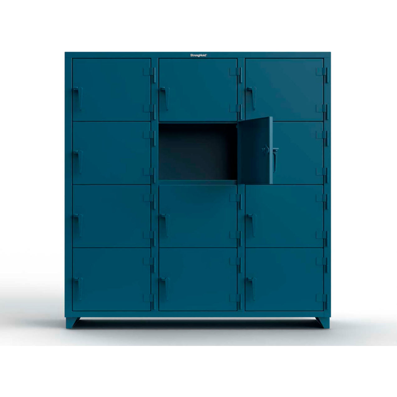 Strong Hold 4-Tier 12 Door Extra Heavy Duty Locker, 72"W x 24"D x 75"H, Blue, Assembled