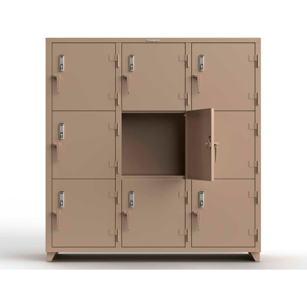 3-Tier 9 Door Extra Heavy Duty Digital Locker, 72"W x 24"D x 75"H, Beige, Assembled