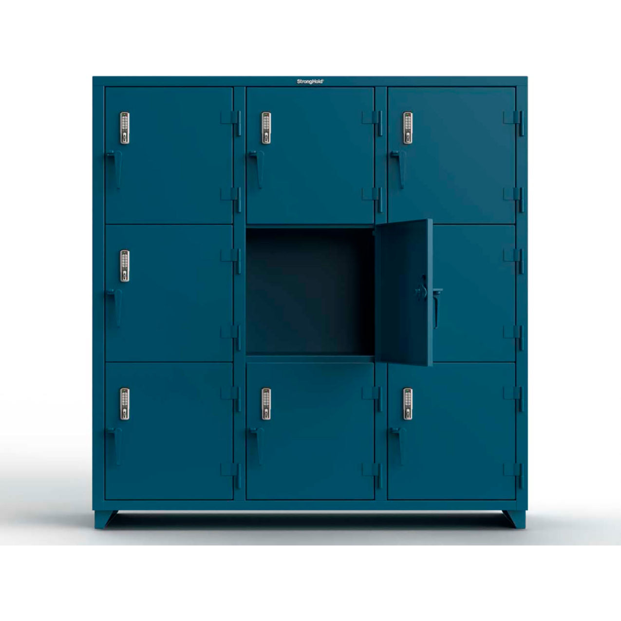 3-Tier 9 Door Extra Heavy Duty Digital Locker, 72"W x 24"D x 75"H, Blue, Assembled