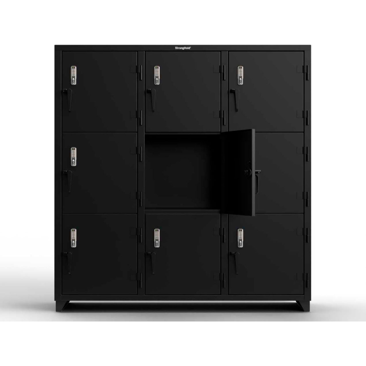 3-Tier 9 Door Extra Heavy Duty Digital Locker, 72"W x 24"D x 75"H, Black, Assembled