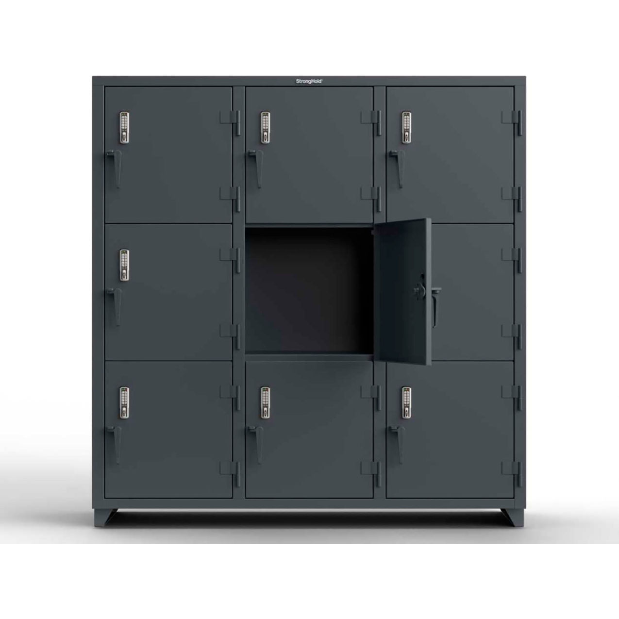 3-Tier 9 Door Extra Heavy Duty Digital Locker, 72"W x 24"D x 75"H, Dark Gray, Assembled