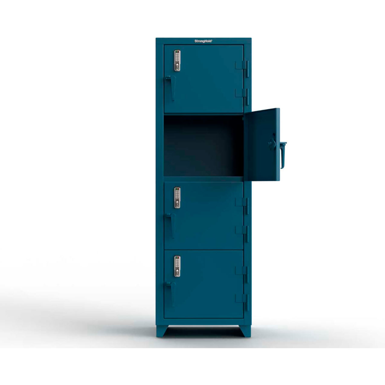 Strong Hold 4-Tier 4 Door Extra Heavy Duty Digital Locker, 24"W x 24"D x 75"H, Blue, Assembled