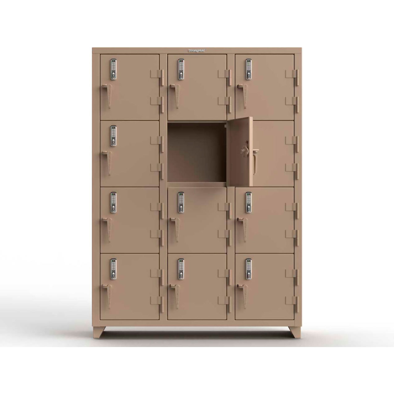 Strong Hold 4-Tier 12 Door Extra Heavy Duty Digital Locker, 54"W x 18"D x 75"H, Beige, Assembled