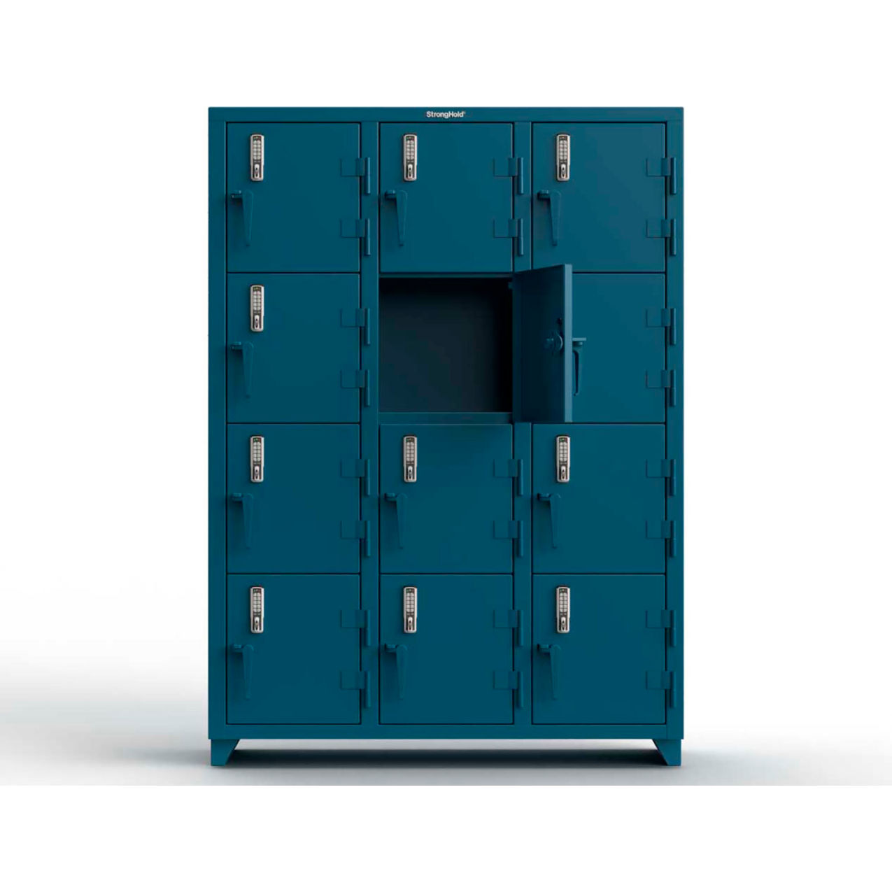 Strong Hold 4-Tier 12 Door Extra Heavy Duty Digital Locker, 54"W x 18"D x 75"H, Blue, Assembled