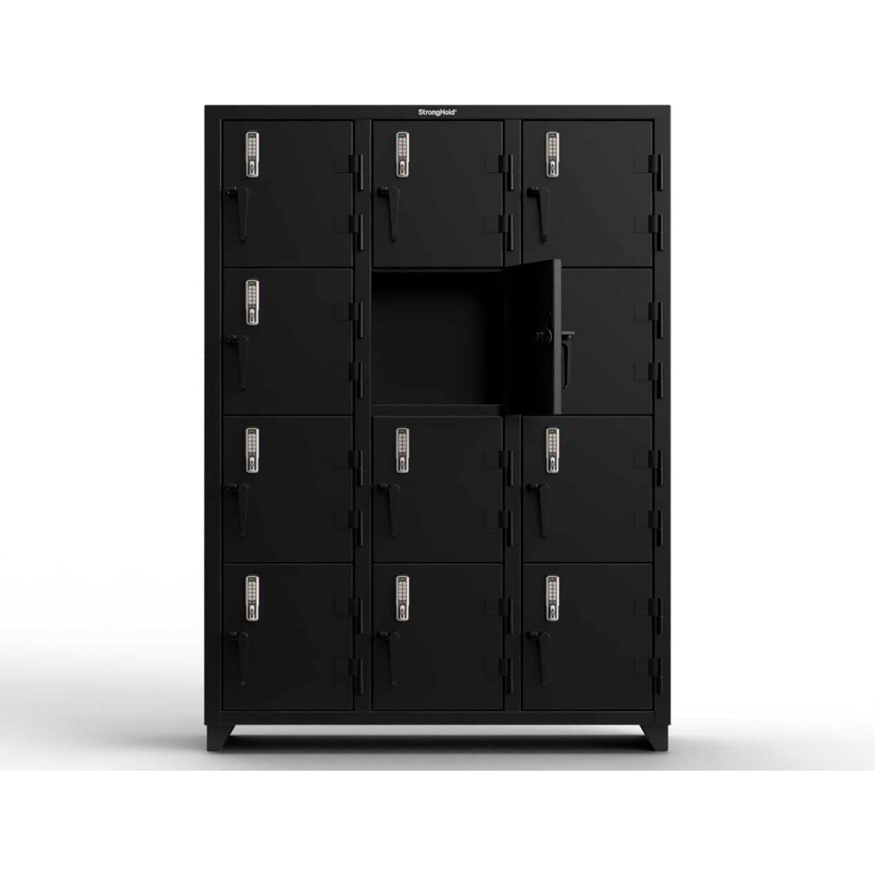 Strong Hold 4-Tier 12 Door Extra Heavy Duty Locker, 54"W x 18"D x 75"H, Black, Assembled