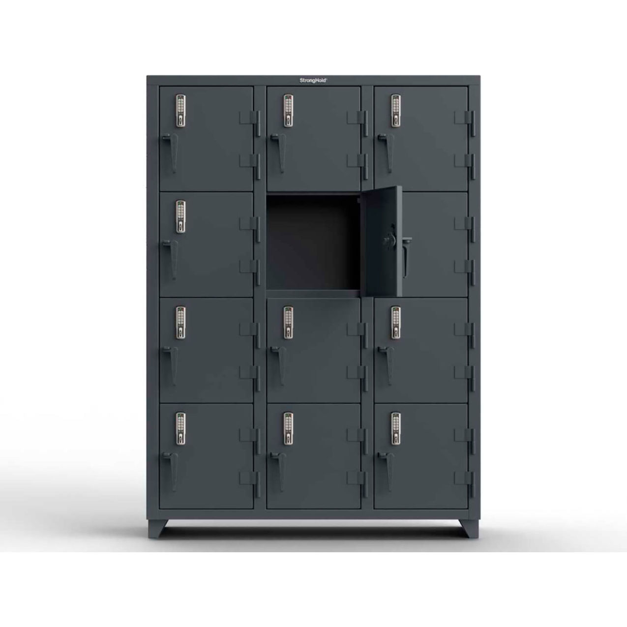 Strong Hold 4-Tier 12 Door Extra Heavy Duty Digital Locker, 54"W x 18"D x 75"H, Dark Gray, Assembled