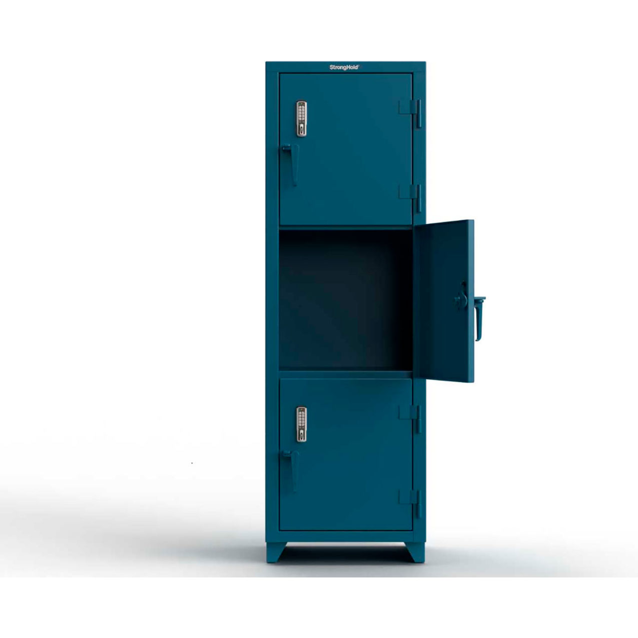3-Tier 3 Door Extra Heavy Duty Digital Locker, 24"W x 24"D x 75"H, Blue, Assembled
